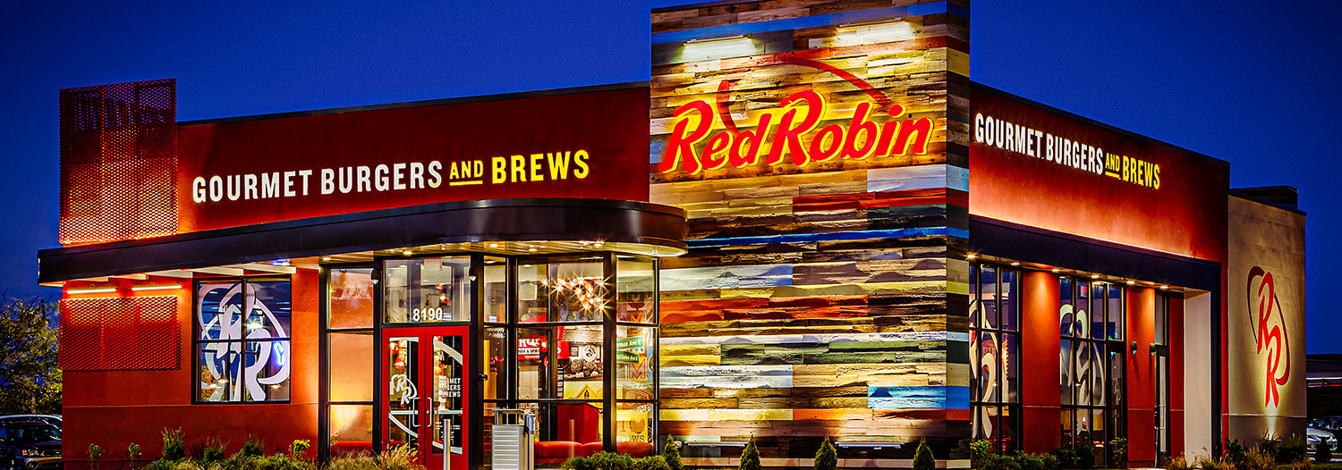 Red Robin restaurant exterior at night